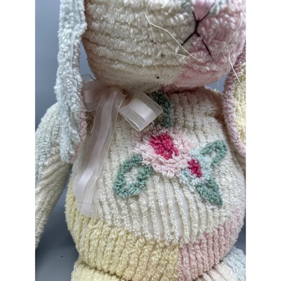 large fine toy Patchwork Chenille Stuffed Bunny Ribbon Pastel Plush animal READ - Picture 3 of 8